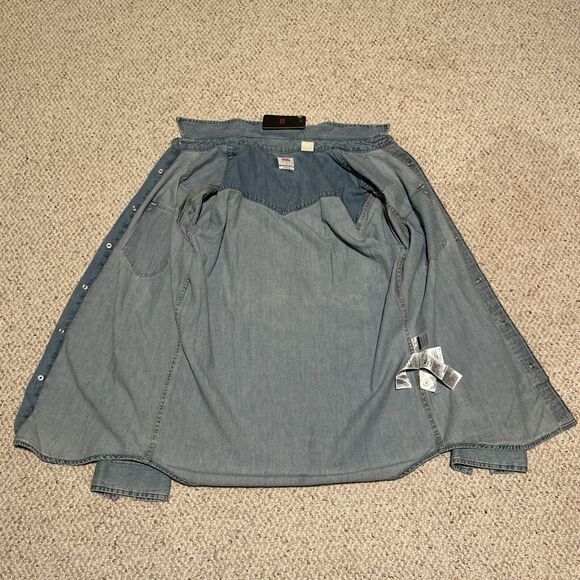 Levi's Mens Barstow Western Denim Pearl Snap Shirt Blue Stone Wash New Sz Small - Picture 4 of 8